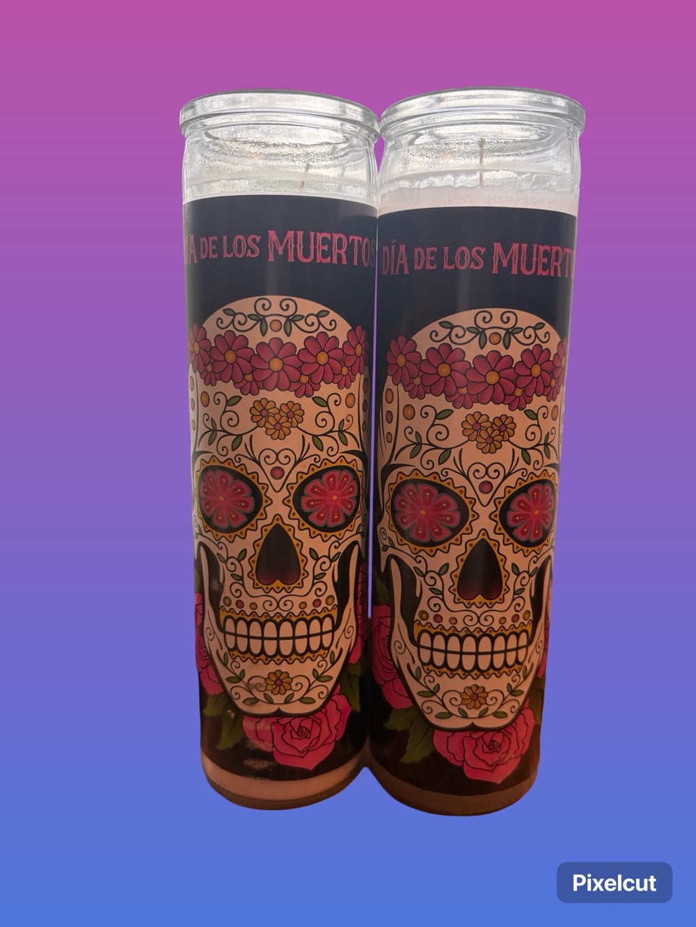 Día de los Muertos Decorative Prayer Candles - Pink Skull Design